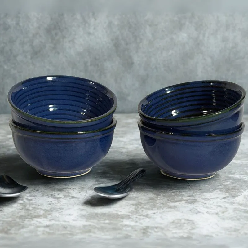 IndiLuxe Ceramic Snack Bowls (Blue, 200 mL Each) - Set Of Four media 3