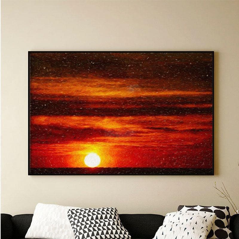 Beautiful Sunset Canvas Wall Painting - Black Frame