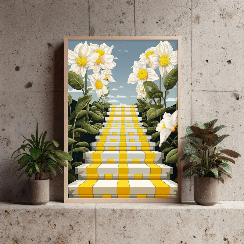 Stairway Of Flowers Wall Art - Natural Brown Frame media 4