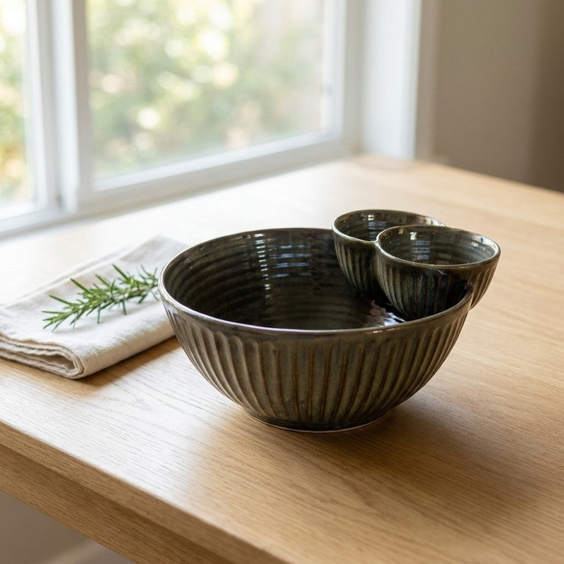 Ceramic Double Dip Snack Bowl