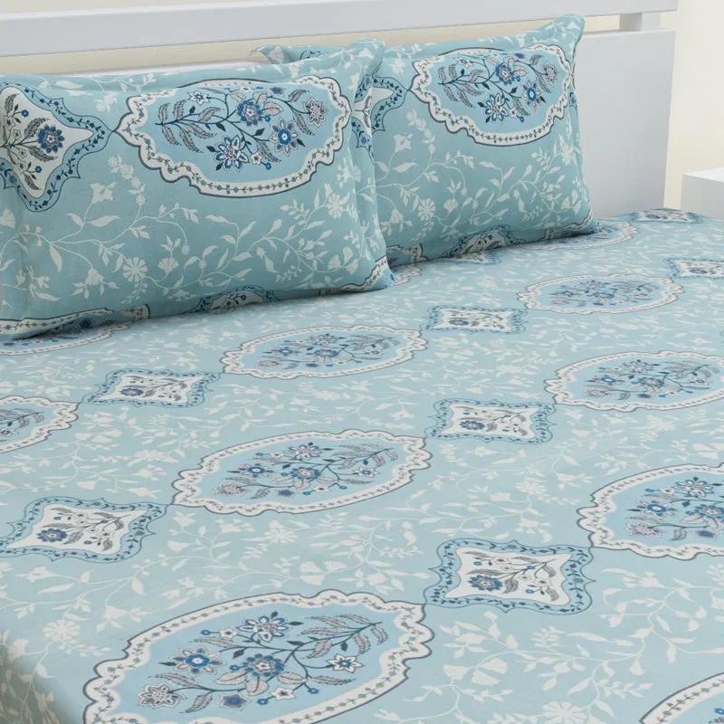 Serene Sleep Cotton Bedsheet (Blue) - 144 TC media 4