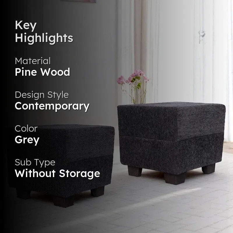 Krixon Pine Wood Pouffe (Grey) - Set Of Two media 2