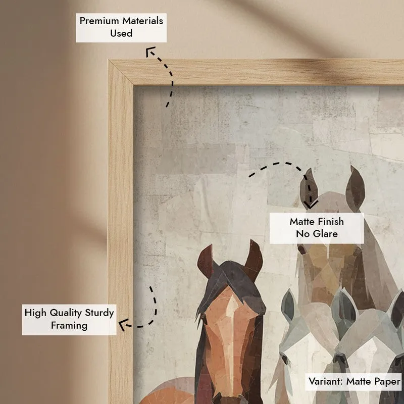 Earthy Horse Wall Painting With Brown Frame media 9