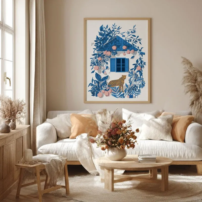 Azureleaf Blue Door Garden Canvas Wall Painting With Brown Frame media 1
