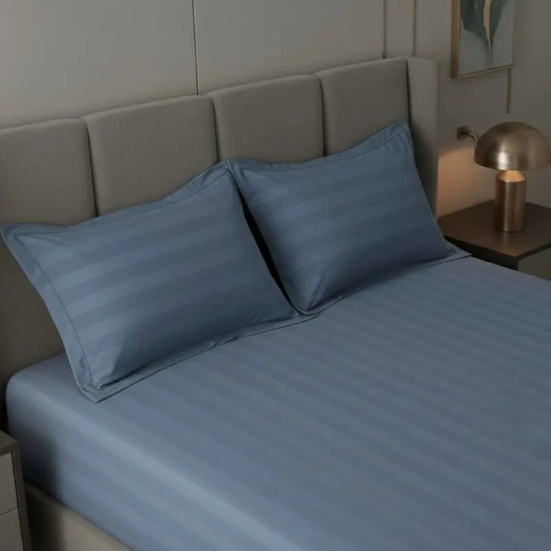 Elias Striped Cotton Bedsheet (400 TC) - Blue media 5