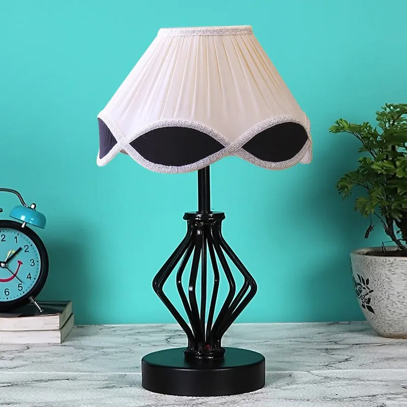 Aurevien Cotton Table Lamp With Wooden Base - Ivory media 4