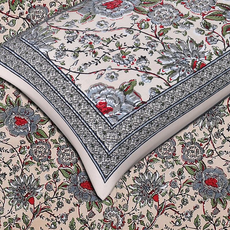 Alderidge Floral Printed Cotton Bedsheet (Grey) - 120 TC media 4