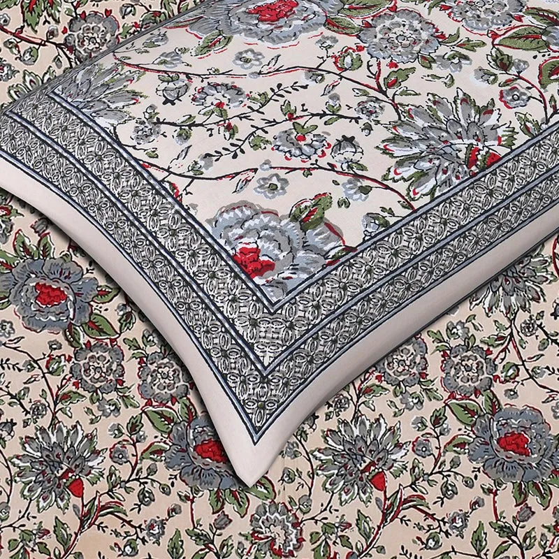 Alderidge Floral Printed Cotton Bedsheet (Grey) - 120 TC media 4
