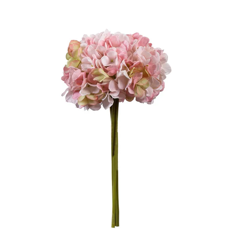 Single light pink artificial hydrangea flower shown against a white background