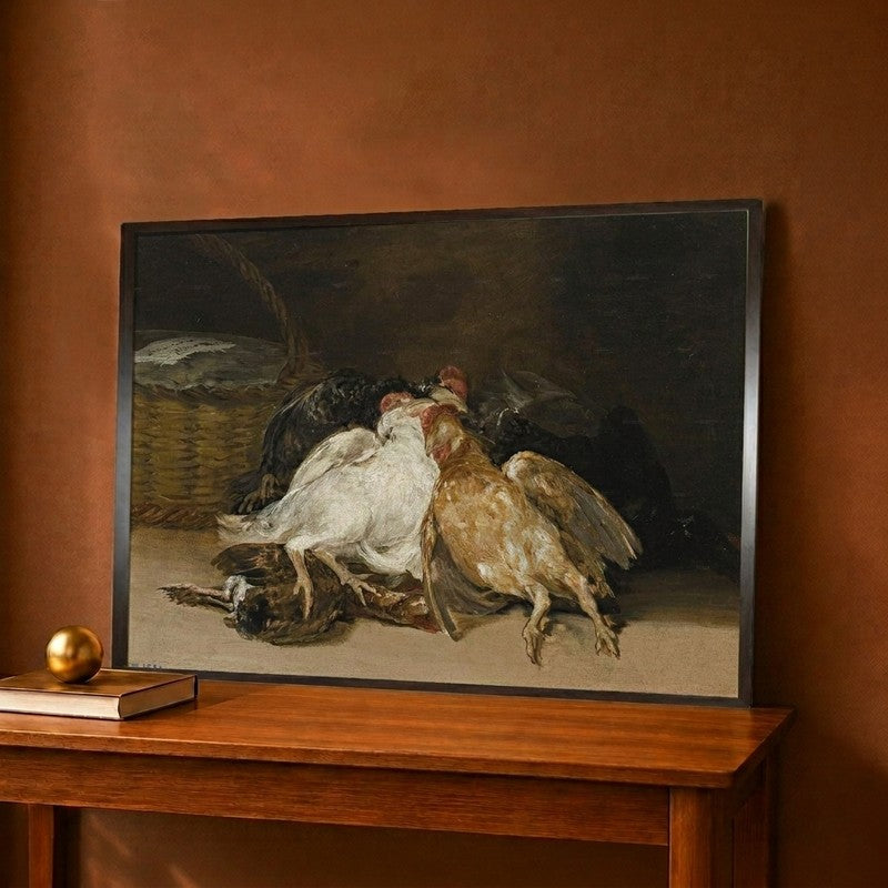 Still Life with Dead Chickens and a Wicker Basket Canvas Wall Painting - 12 x 9 Inches