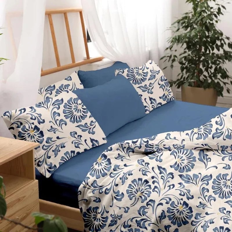 Blooming Blues Floral Printed Cotton Bedsheet - 300 TC media 7