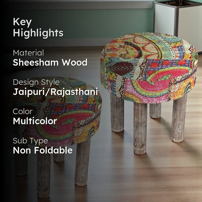 Qavex Sheesham Wooden Stools (Multicolor) - Set Of Two media 2