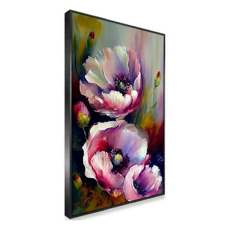 Cosmic Petal Nebula Floral Canvas Wall Painting With Frame - Black media 3