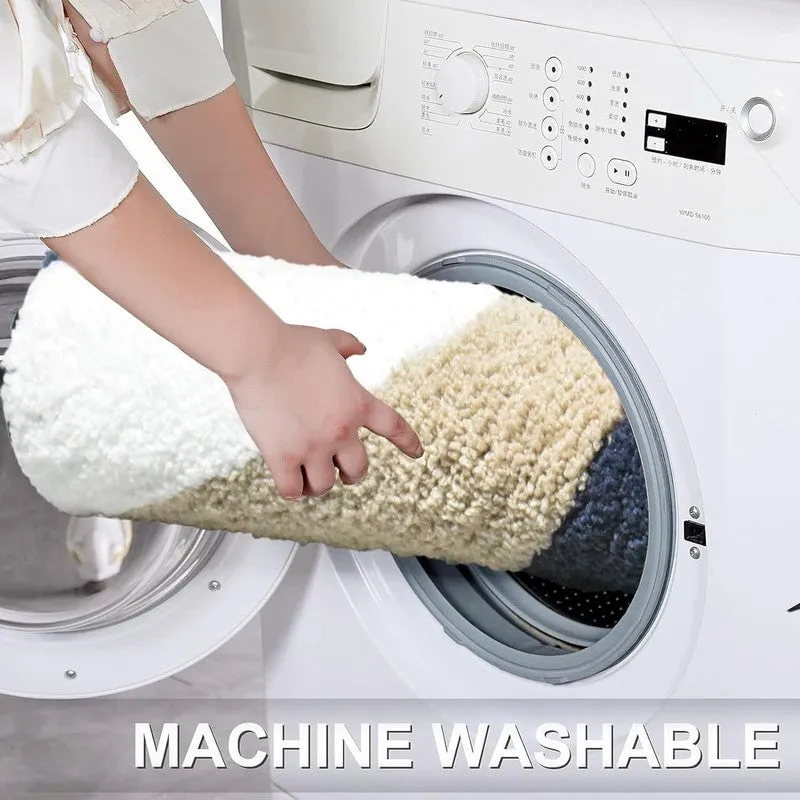 Bath mat being placed into a washing machine