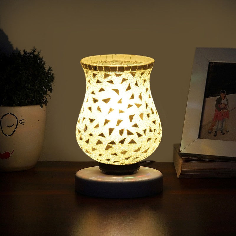 Glossia Mosaic Glass Table Lamp With Wooden Base - Multicolor