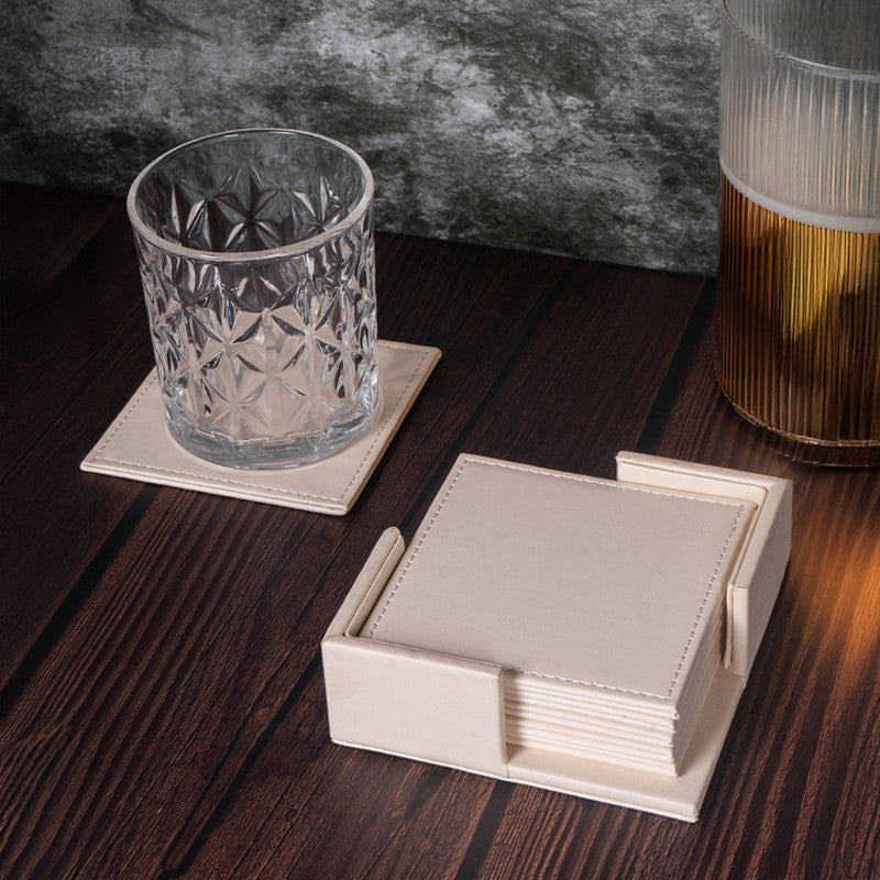 AarviDecor MonoTone Faux Leather Coaster - Seven Piece Set media 4