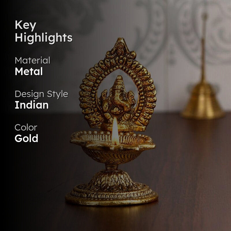 Vinayaka Metal Diya - Gold media 2