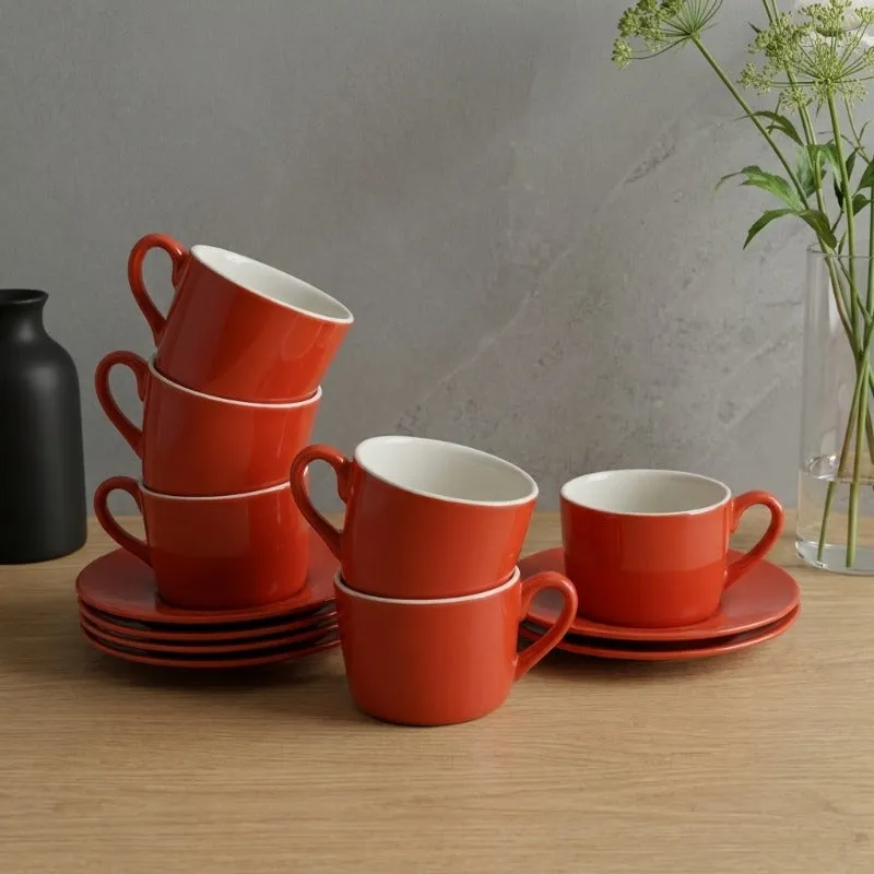 MochaMuse Cup & Saucer (Red/190 mL Each) - Set of Six - 1