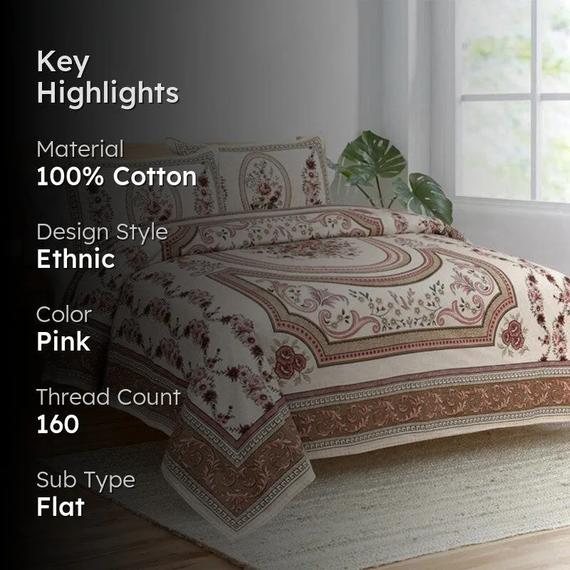 Mridankhi Ethnic Cotton Bedsheet (Pink) - 160 TC media 2