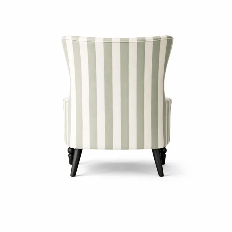 Sage Ivory Teak Wood & Velvet Striped Upholstered Lounge Chair media 5