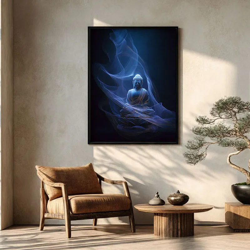 Ethereal Buddha Archival Paper Wall Painting With Black Frame media 1