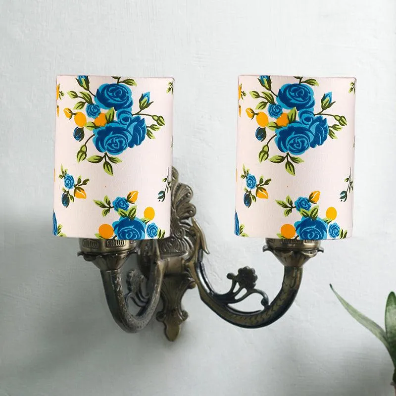 Vintage Blue Fleur Cylindrical Duo Fabric & Metal Wall Lamp media 3