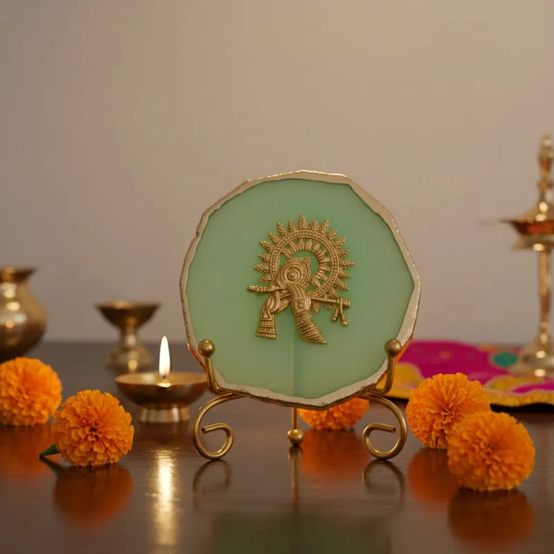 Krishna Harmony Agate Showpiece With Stand - Green media 1