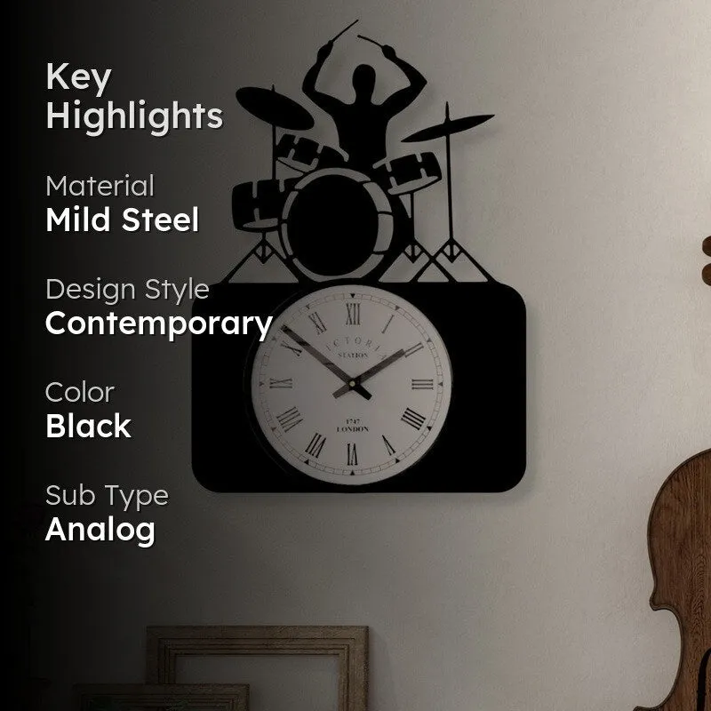 Musicband Steel Analog Wall Clock - Black media 2