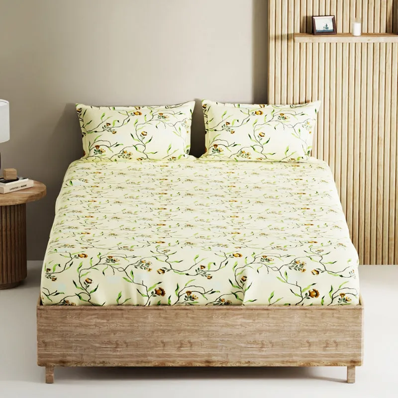 Sienna Vines Cotton Bedsheet (Light Yellow) - 144 TC media 1