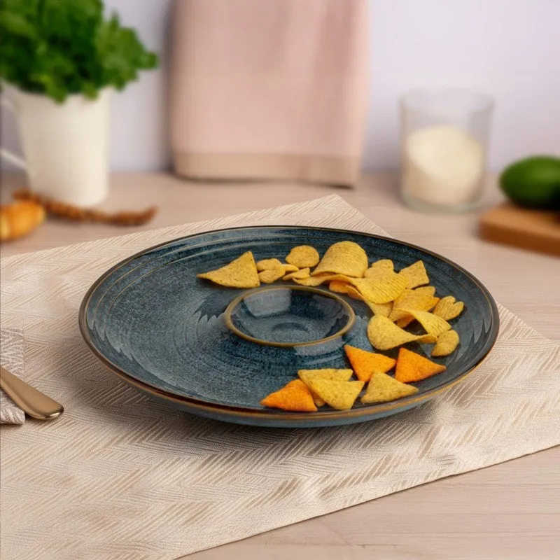 Midnight Reef Ceramic Chip n Dip Platter - Blue media 1