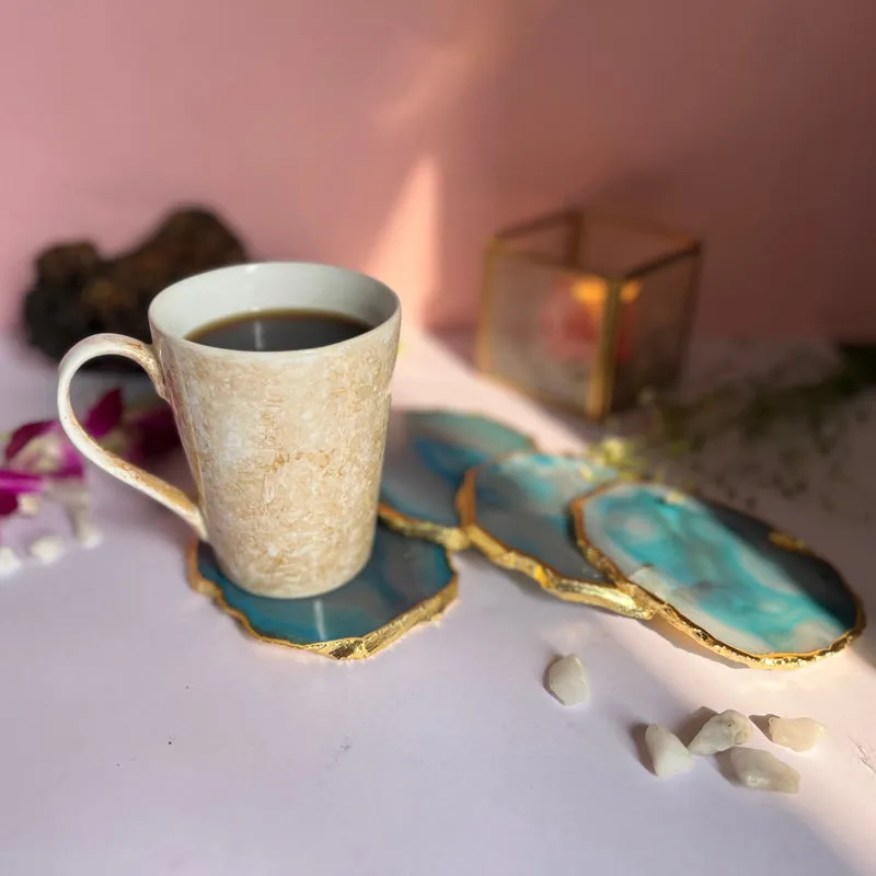 Candra Handcrafted Brazilian Agate Coaster (Turqouise) - Set Of Four media 1