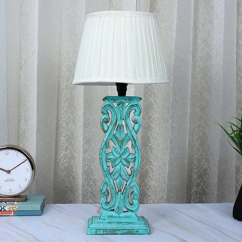 Gujo Sigil Pleated Mango Wood Table Lamp - White,Blue media 2