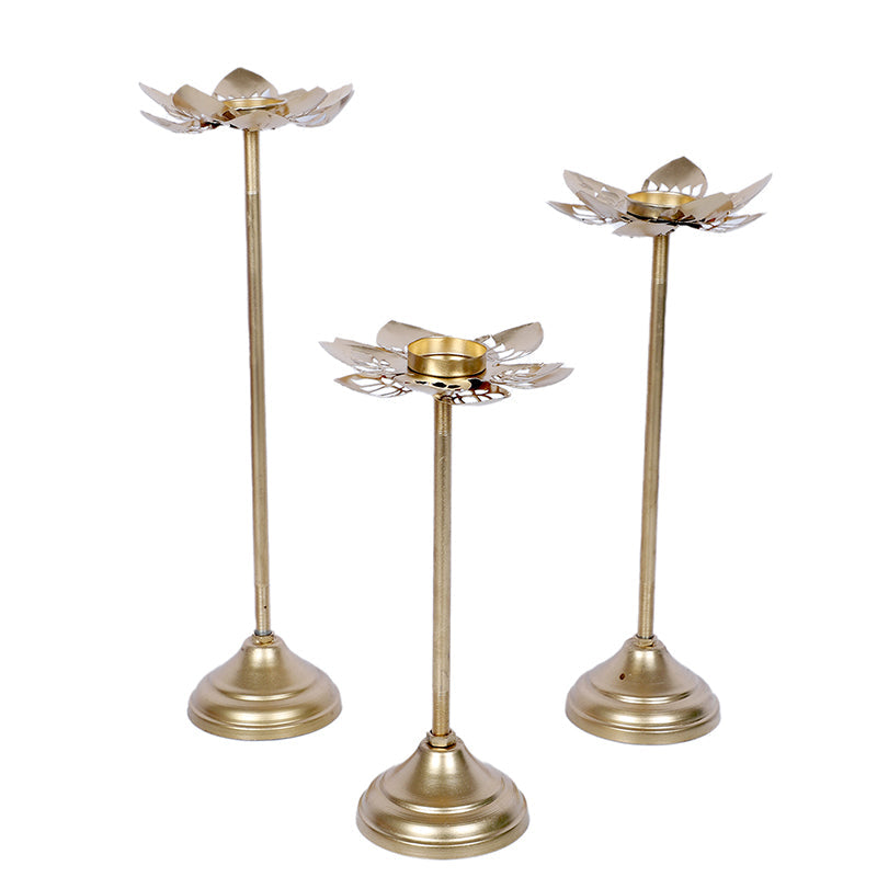 Gold Phool Tea Light Holder - Set Of Three media 3