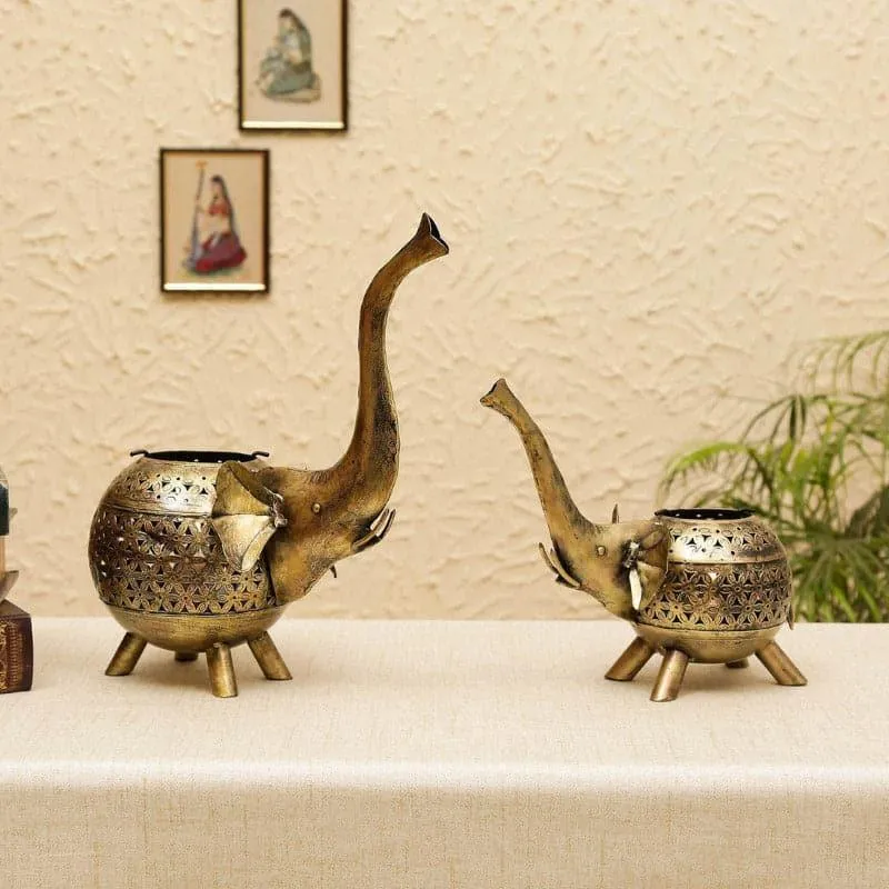 Elephant Tune Tealight Candle Holder - Set Of Two media 1