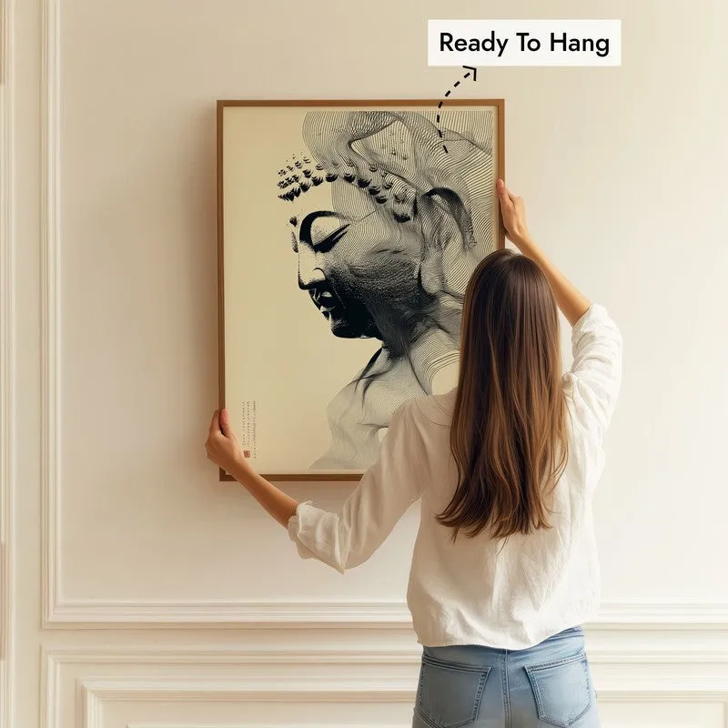 Buddha In Grace Archival Paper Wall Painting With Brown Frame media 5