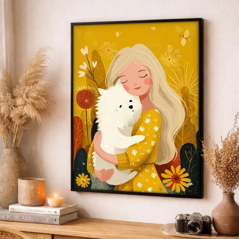 Golden Snuggle Canvas Wall Painting - Black Frame media 3