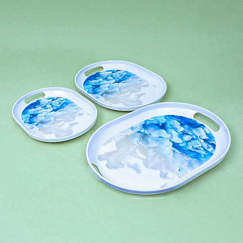Hydrangea Halo Serving Tray (Blue) - Set Of Three media 1