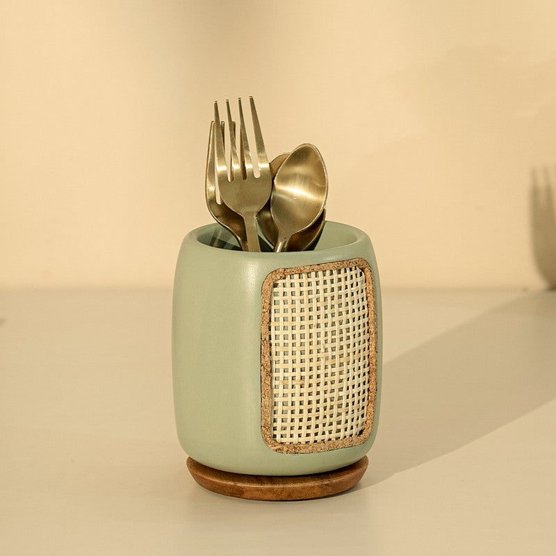 Jali Rotating Wooden Cutlery Holder