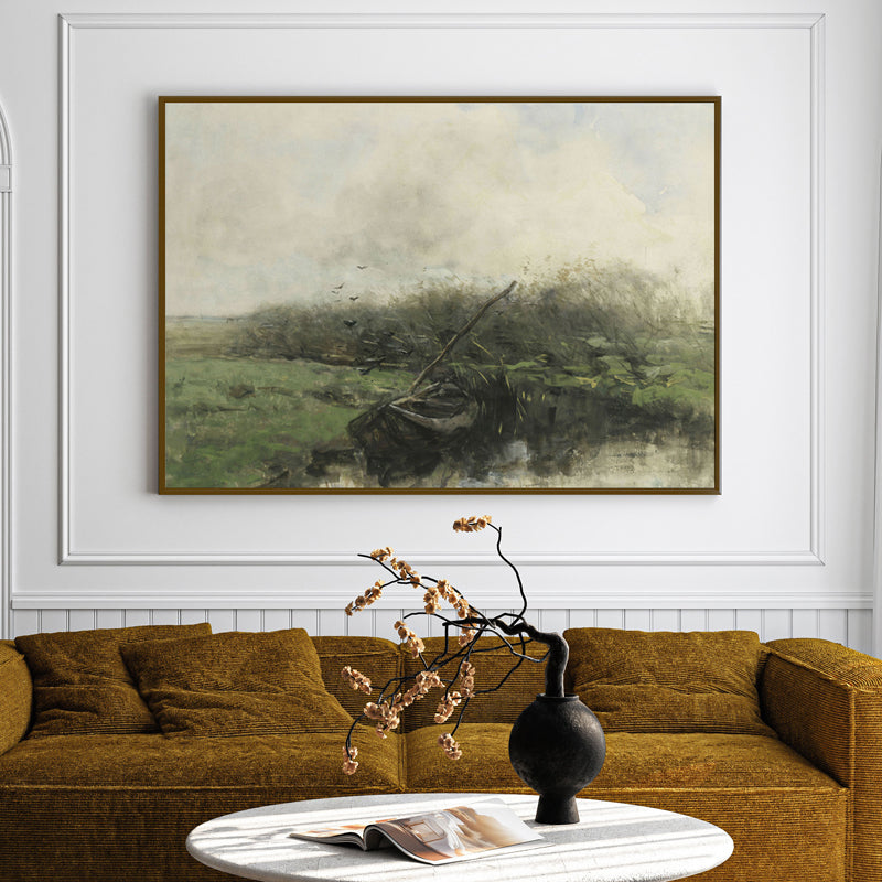 Misty Lakeside Wood Wall Art With Frame - Black
