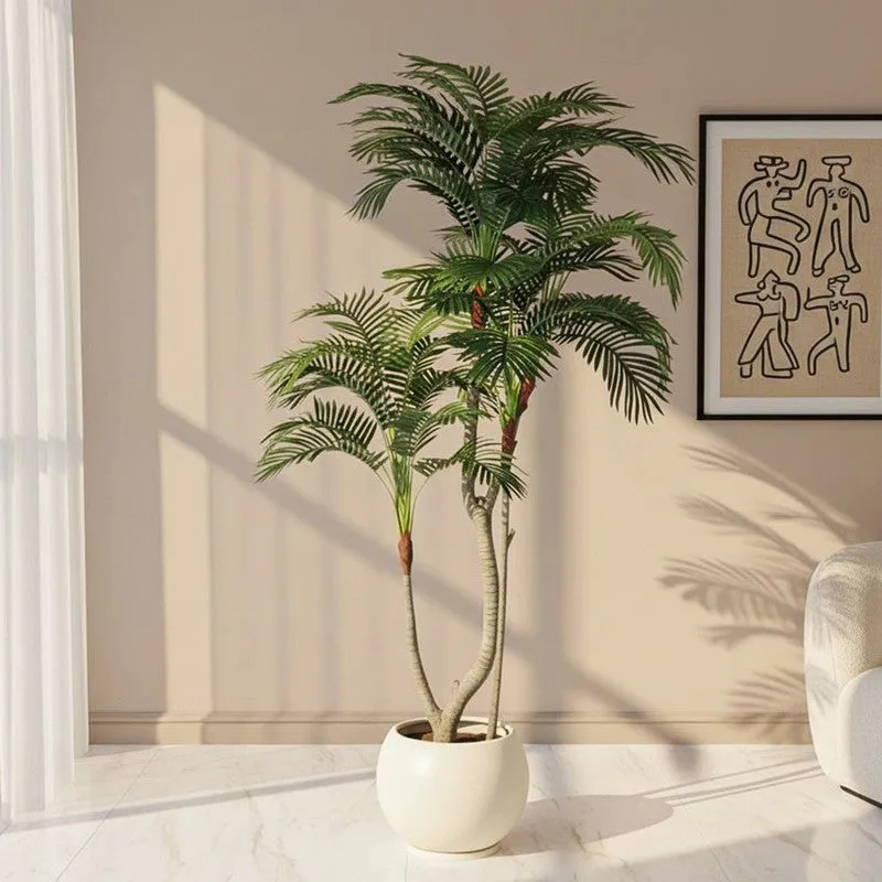 Faux Lush Areca Plam Plant With Black Plastic Pot - 5.6 Feet media 1