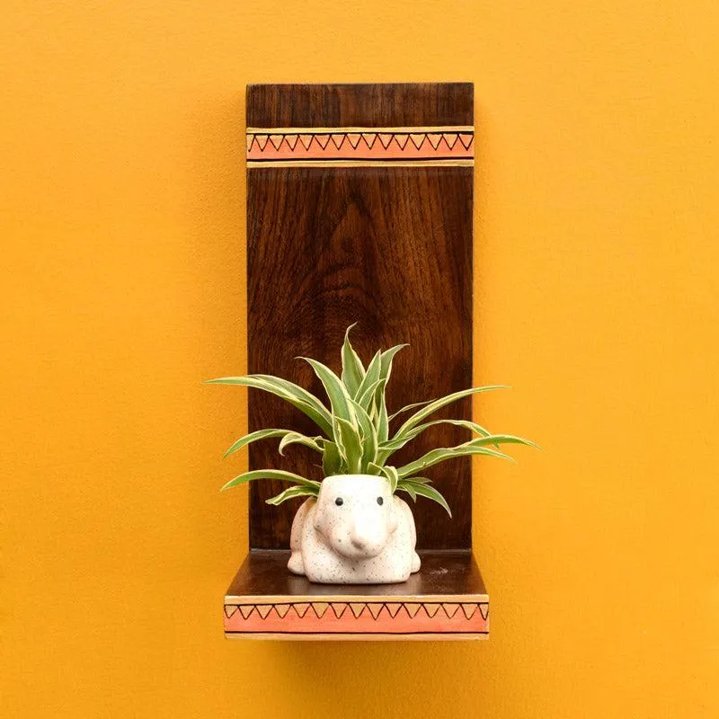 Parvari Wooden Wall Shelf With Ceramic Planter - Set of Two media 1