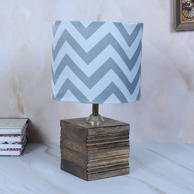 Chevron Light Cube Printed Mango Wood Table Lamp - Grey,White media 3