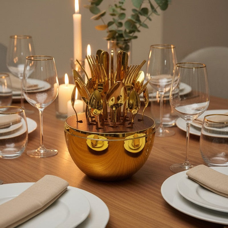 Luxe Golden Cutlery Stand - Twenty Five Piece Set media 5