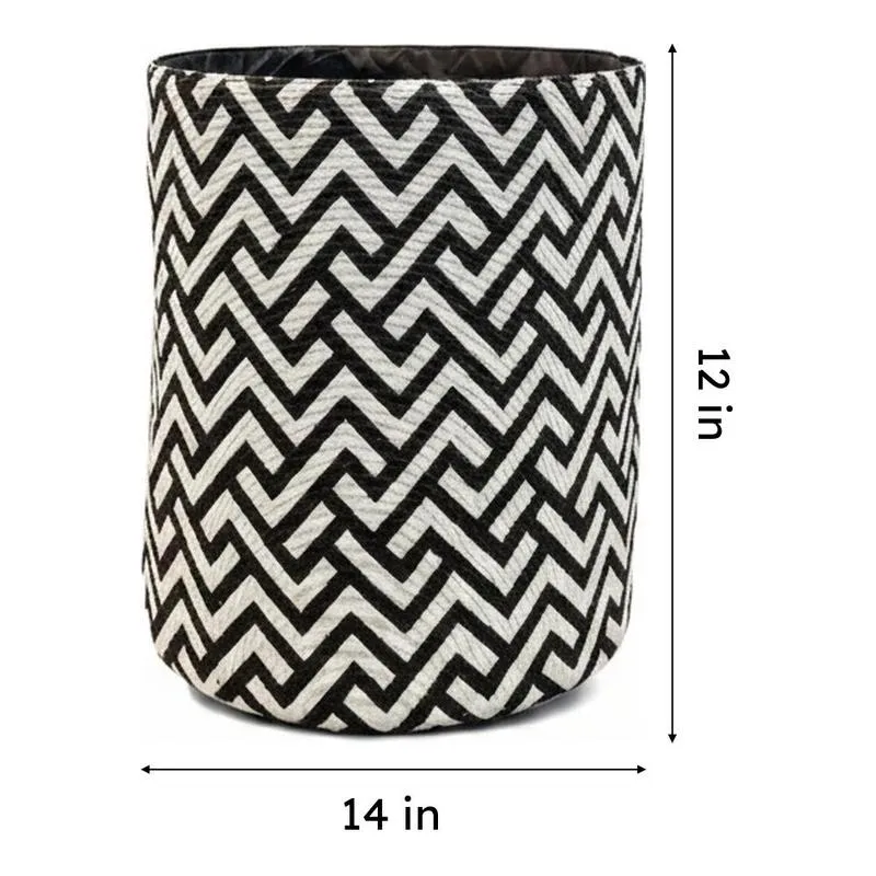 Waveza Zigzag Cotton Laundry Basket - Black & White media 8
