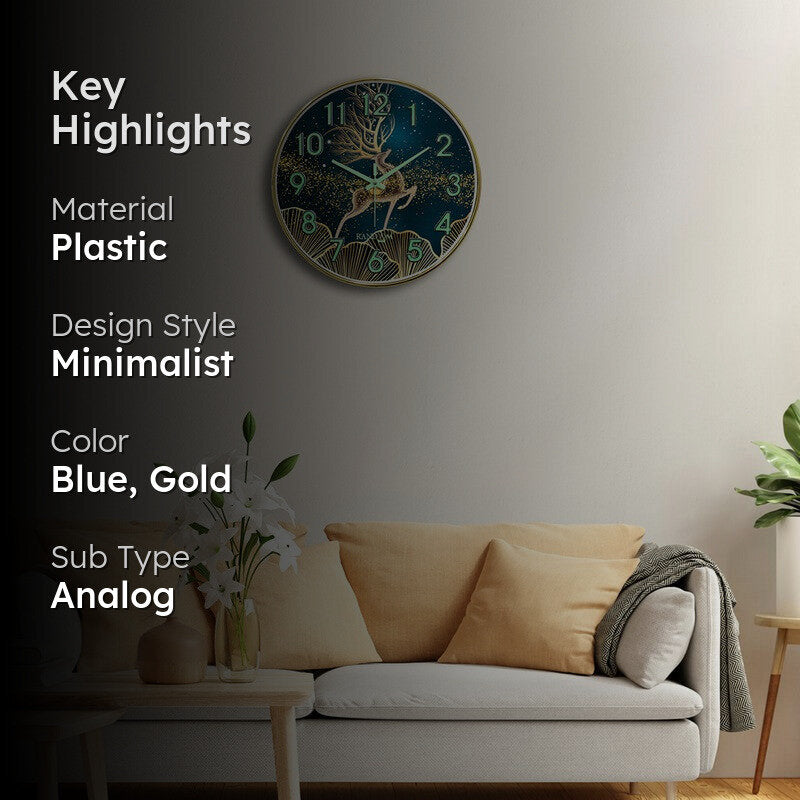 Celestial Round Modern Plastic Wall Clock - Blue & Gold media 2