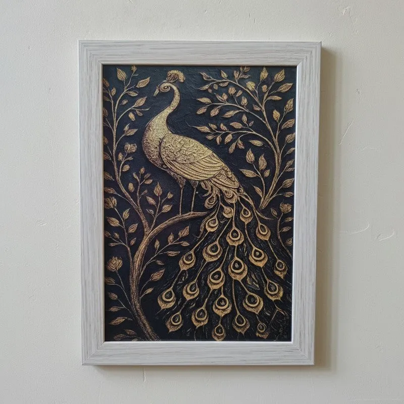 Peacock Reverie Heritage Wall Painting With Frame - Set Of Three media 5