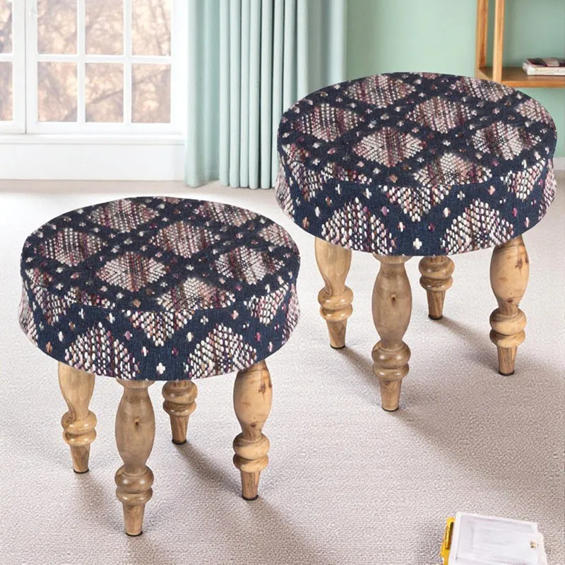 Qavro Sheesham Wooden Stools (Blue) - Set Of Two media 1
