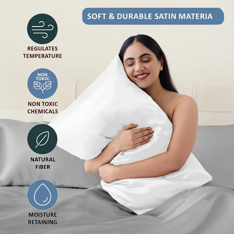 SilkenAura Satin Pillow Cover with a Scrunchy (Pearl) - Set Of Two media 7