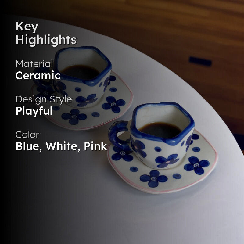 Blue Petal Cup & Saucer (240 mL Each) - Set of Two media 2