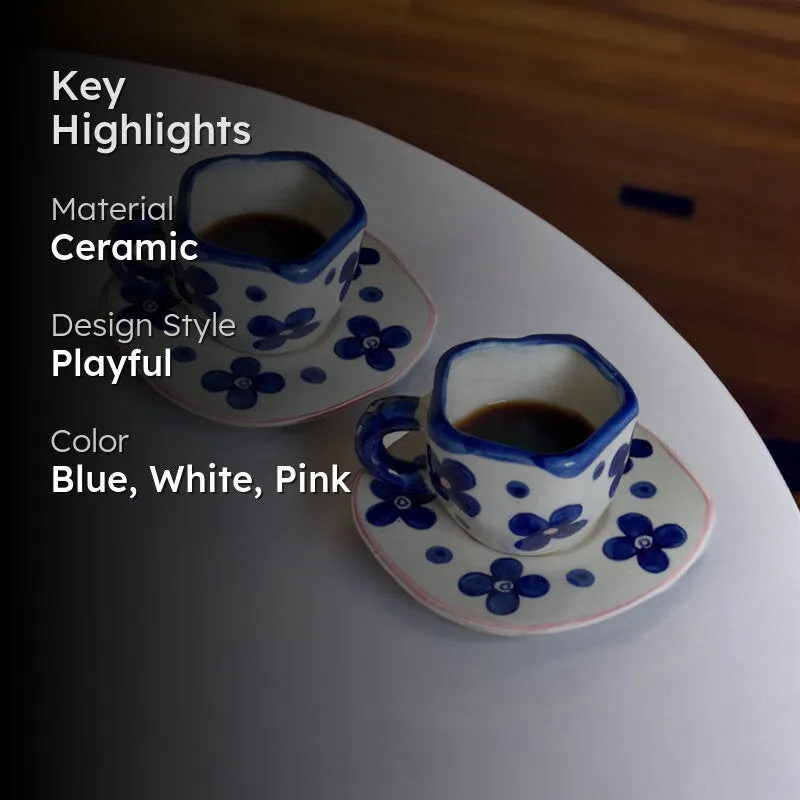 Blue Petal Cup & Saucer (240 mL Each) - Set of Two media 2